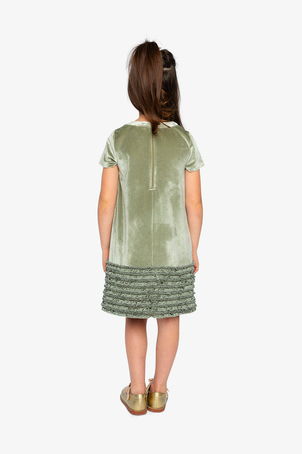 Short Sleeve A Line Dress With Bow Greyish Green - J20OG88_03400