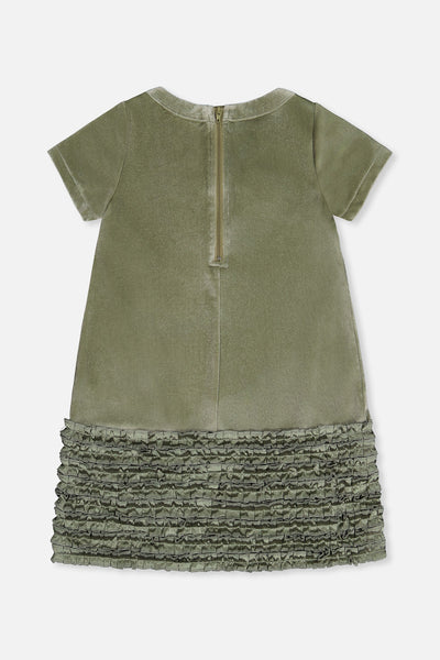 Short Sleeve A Line Dress With Bow Greyish Green - J20OG88_03400