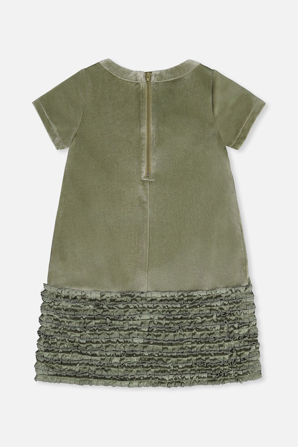 Short Sleeve A Line Dress With Bow Greyish Green - J20OG88_03400