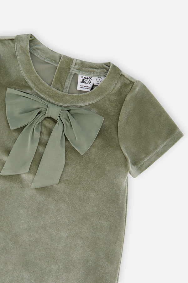 Short Sleeve A Line Dress With Bow Greyish Green - J20OG88_03400