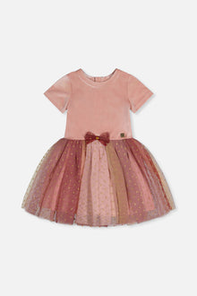 Bi-Material Dress With Gradient Print Skirt Pink - J20OG89_06210