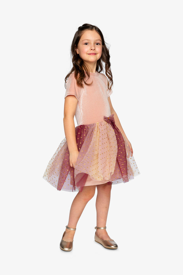 Bi-Material Dress With Gradient Print Skirt Pink - J20OG89_06210