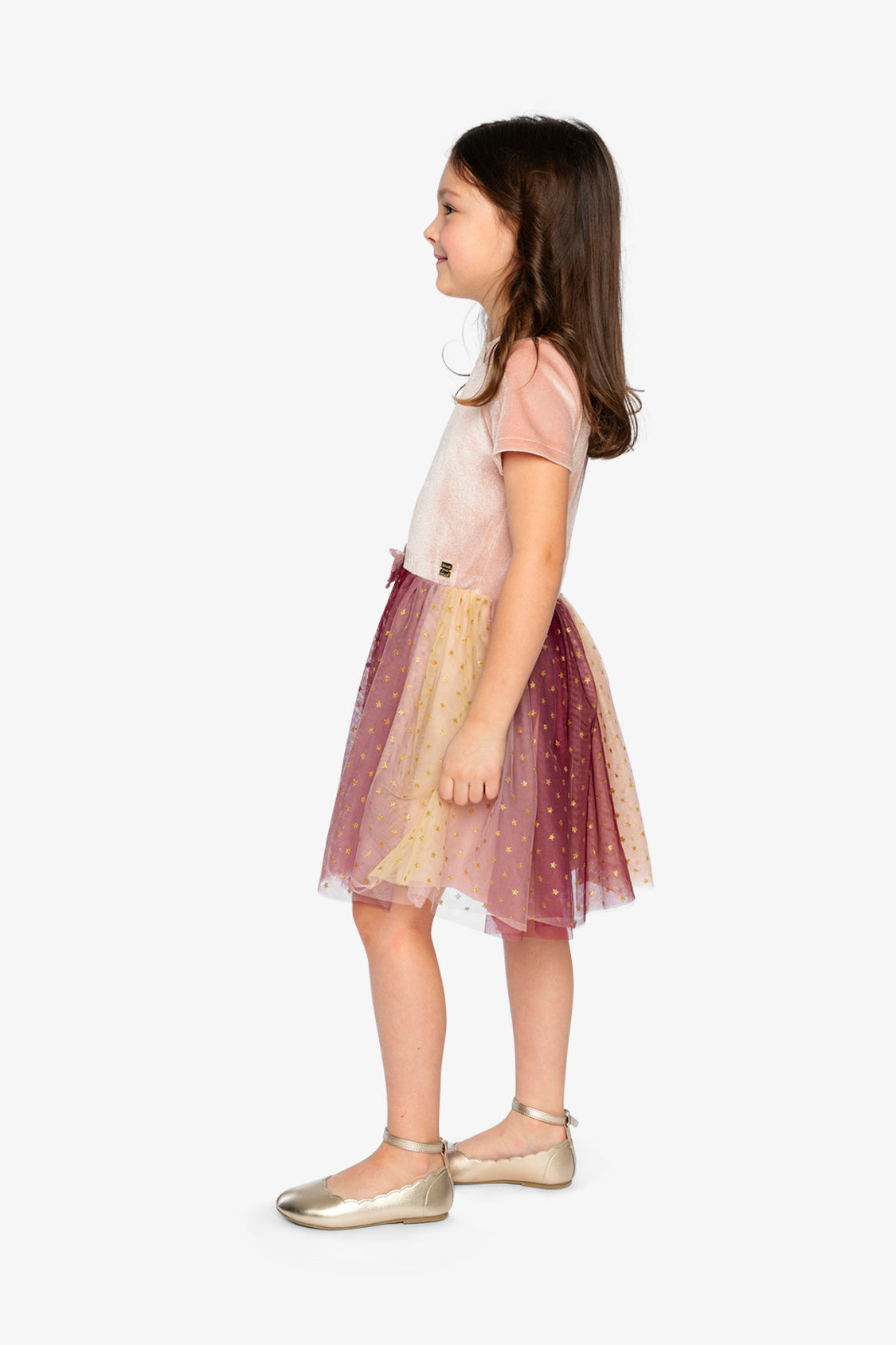Bi-Material Dress With Gradient Print Skirt Pink - J20OG89_06210