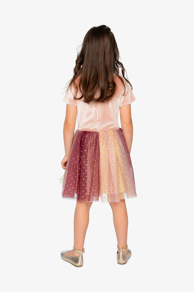 Bi-Material Dress With Gradient Print Skirt Pink - J20OG89_06210
