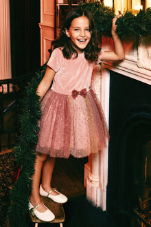 Zweimaterial-Kleid mit Rock mit Farbverlauf in Pink