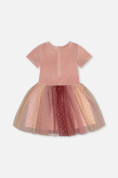 Bi-Material Dress With Gradient Print Skirt Pink - J20OG89_06210