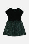 Bi-Material Short Sleeve Dress With Glittering Skirt Green Forest - J20OG90_03930