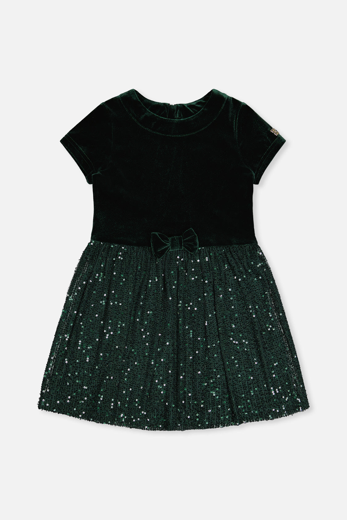 Bi-Material Short Sleeve Dress With Glittering Skirt Green Forest - J20OG90_03930
