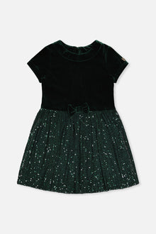 Bi-Material Short Sleeve Dress With Glittering Skirt Green Forest - J20OG90_03930