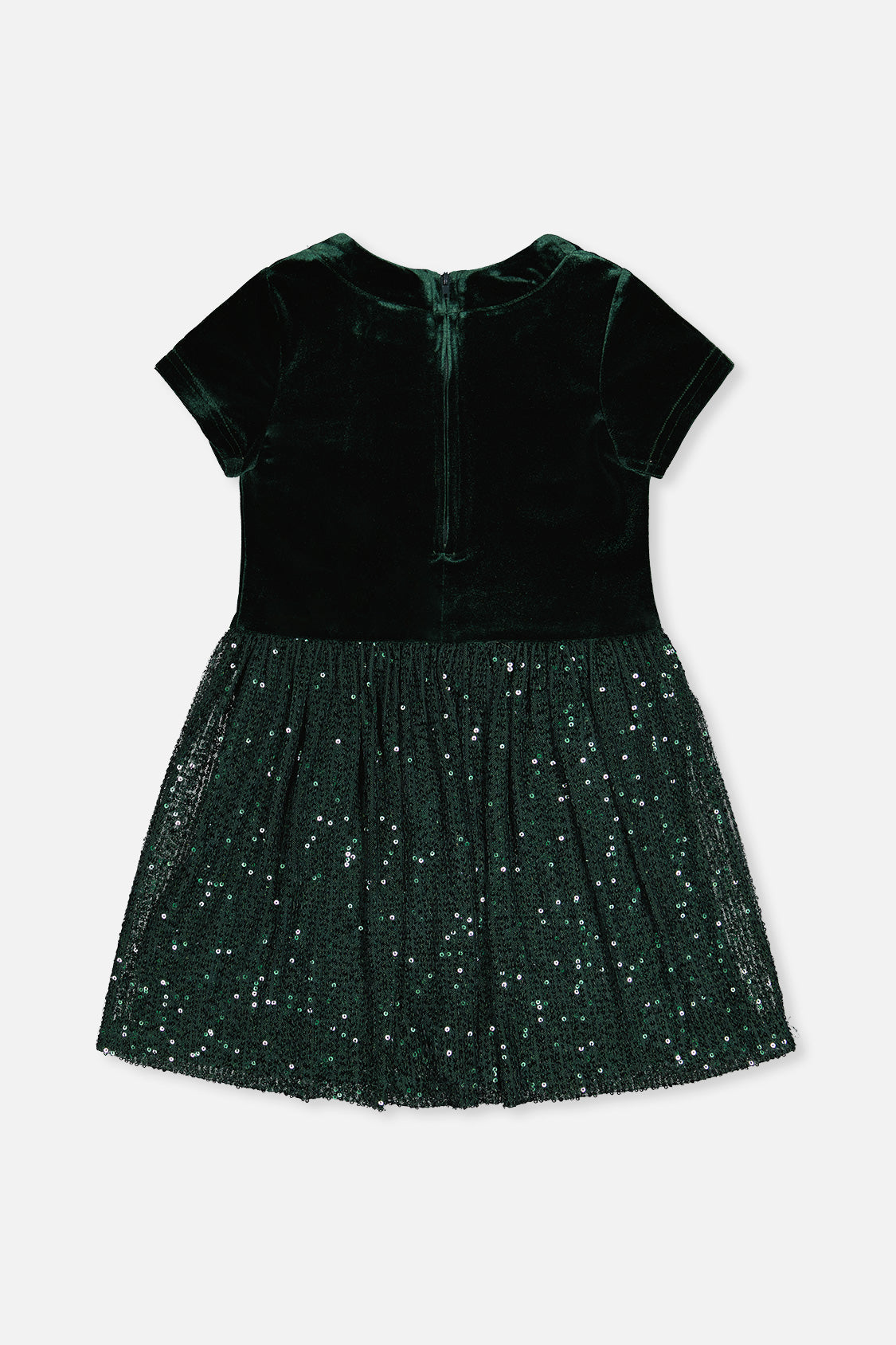 Bi-Material Short Sleeve Dress With Glittering Skirt Green Forest - J20OG90_03930