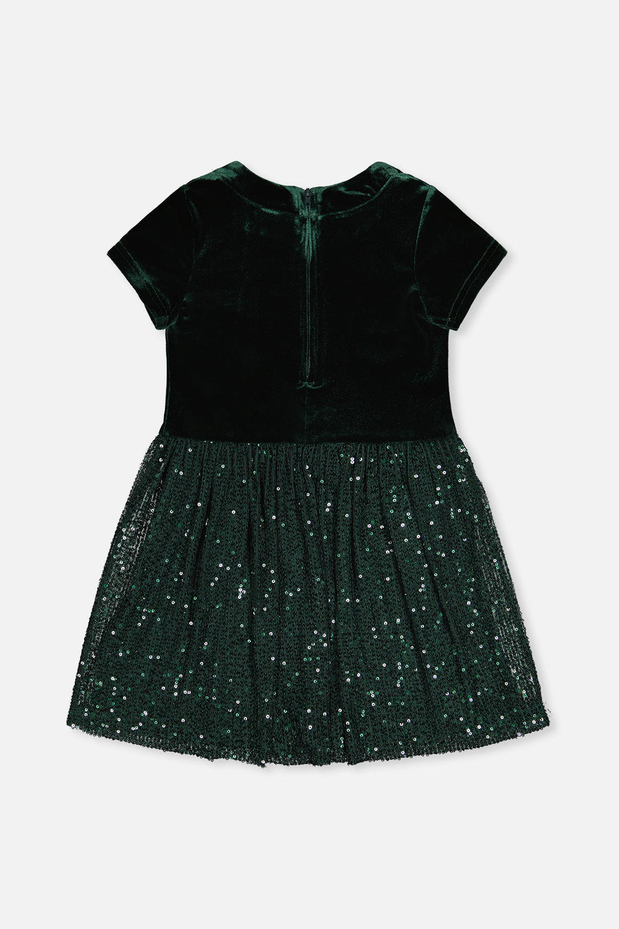 Bi-Material Short Sleeve Dress With Glittering Skirt Green Forest - J20OG90_03930