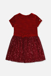 Bi-Material Short Sleeve Dress With Glittering Skirt Red - J20OG90_07750