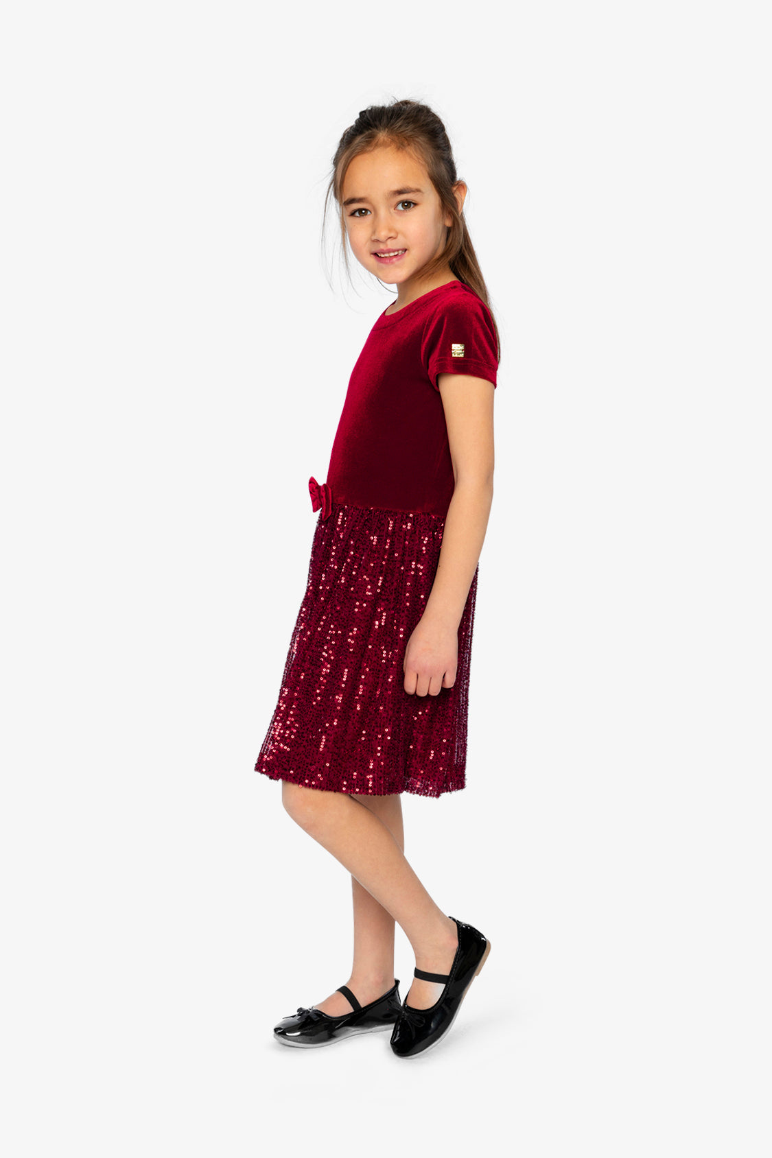 Bi-Material Short Sleeve Dress With Glittering Skirt Red - J20OG90_07750