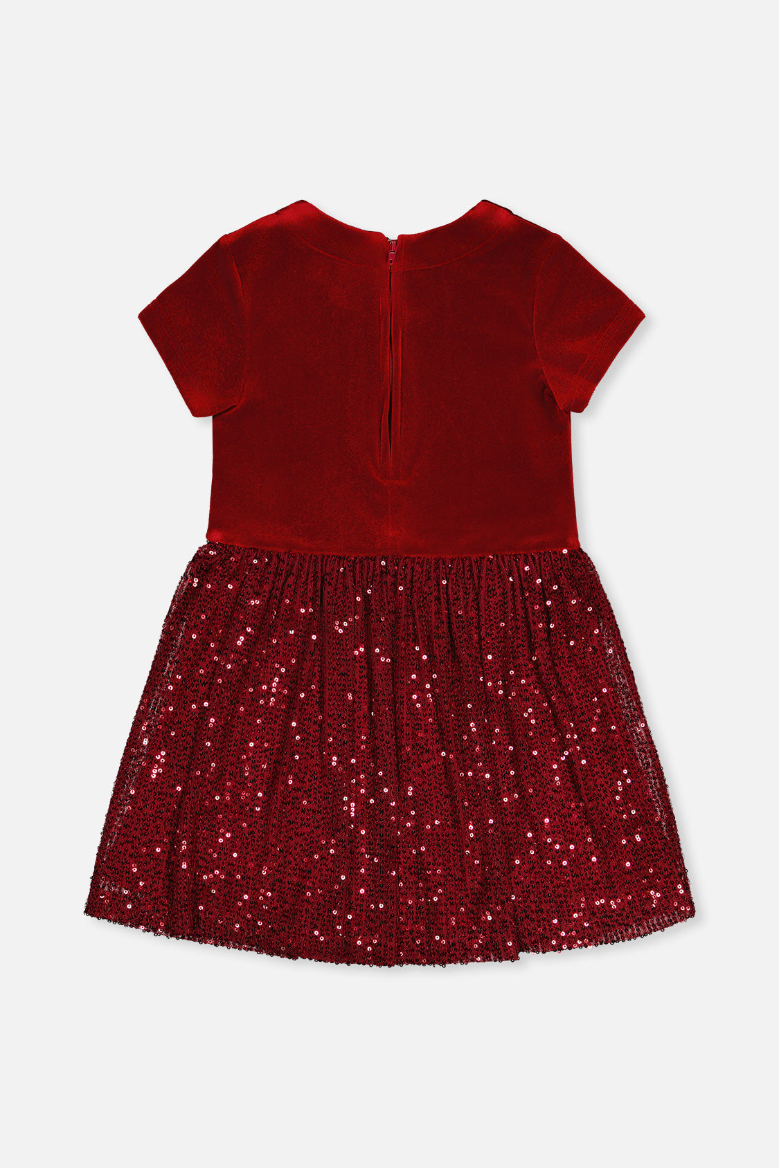 Bi-Material Short Sleeve Dress With Glittering Skirt Red - J20OG90_07750