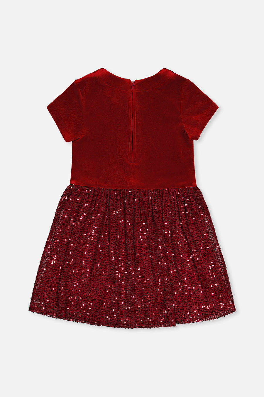 Bi-Material Short Sleeve Dress With Glittering Skirt Red - J20OG90_07750
