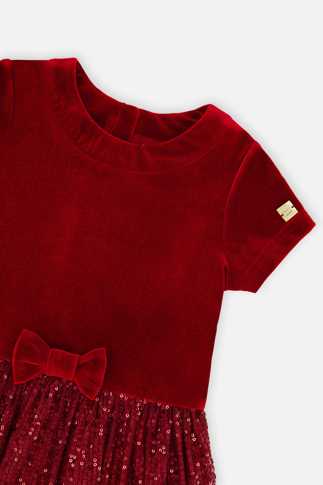 Bi-Material Short Sleeve Dress With Glittering Skirt Red - J20OG90_07750