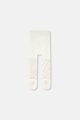 Collants coeurs en tricot blanc cassé pour bébé