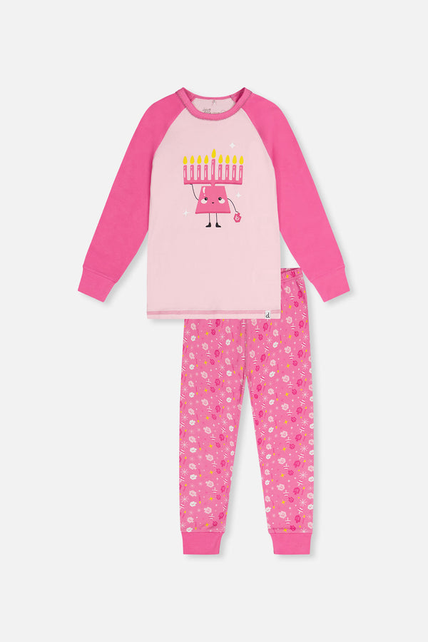 Organic Cotton Two Piece Pajama Set Pink Hanukkah Print - J20P11US_2J332