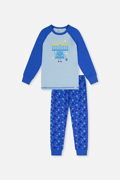 Organic Cotton Two Piece Pajama Set Blue Hanukkah Print - J20P11_2J331