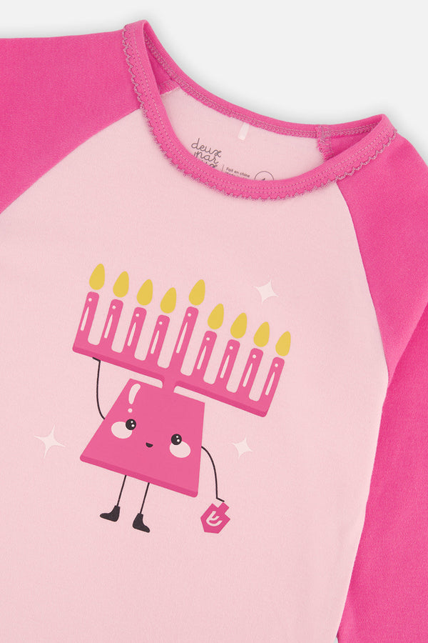 Organic Cotton Two Piece Pajama Set Pink Hanukkah Print - J20P11_2J332