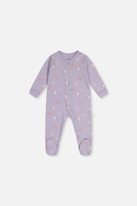 Baby-Schlafanzug aus Bio-Baumwolle mit lila Igelprint, einteilig
