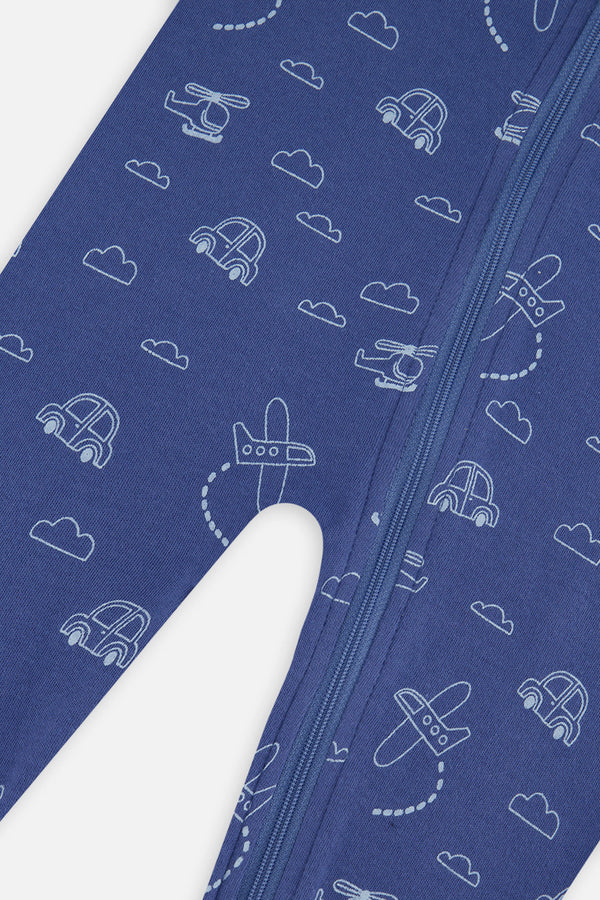Baby Organic Cotton One Piece Pajama Blue Transport Print - J20PA40US_2J238