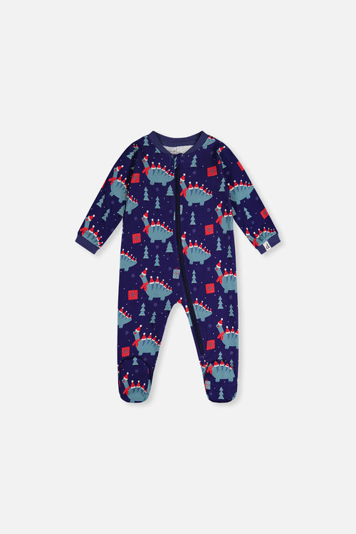 Baby Organic Cotton One Piece Pajama Blue Dinosaur Print - J20PA40_2J231