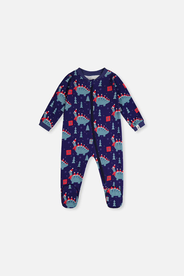 Baby Organic Cotton One Piece Pajama Blue Dinosaur Print - J20PA40_2J231