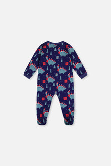 Baby Organic Cotton One Piece Pajama Blue Dinosaur Print - J20PA40_2J231