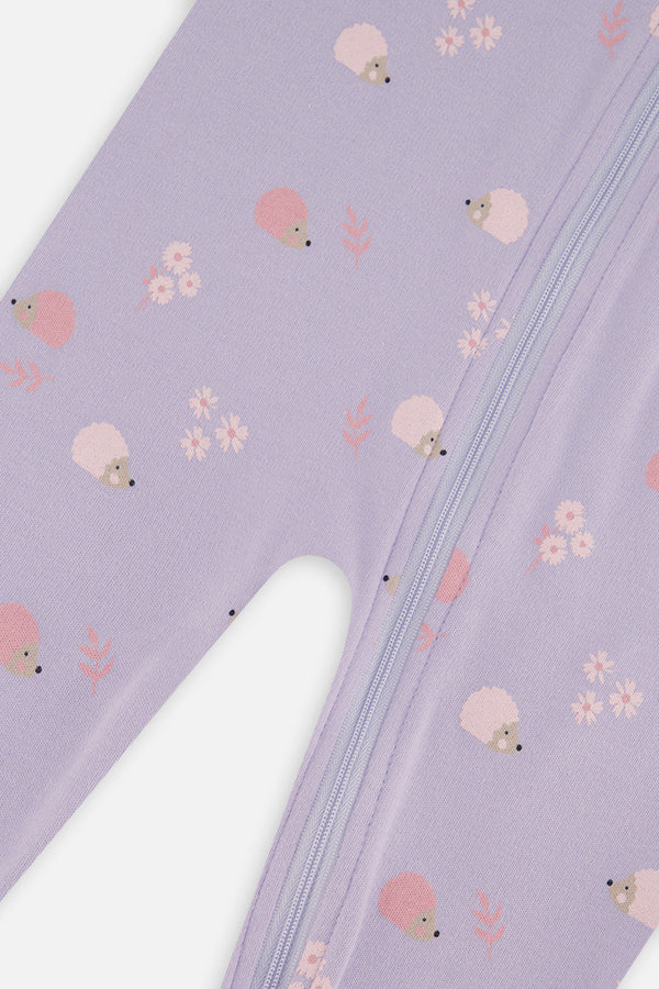 Baby Organic Cotton One Piece Pajama Purple Hedgehog Print - J20PA40_2J236
