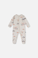 Baby Organic Cotton One Piece Pajama Beige Airplane Print - J20PA40_2J237