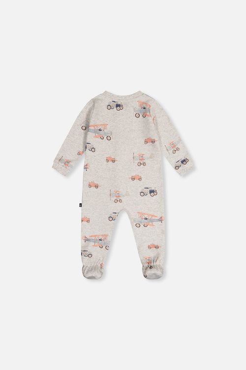 Baby Organic Cotton One Piece Pajama Beige Airplane Print - J20PA40_2J237