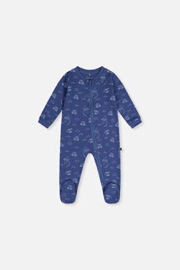 Baby Organic Cotton One Piece Pajama Blue Transport Print - J20PA40_2J238