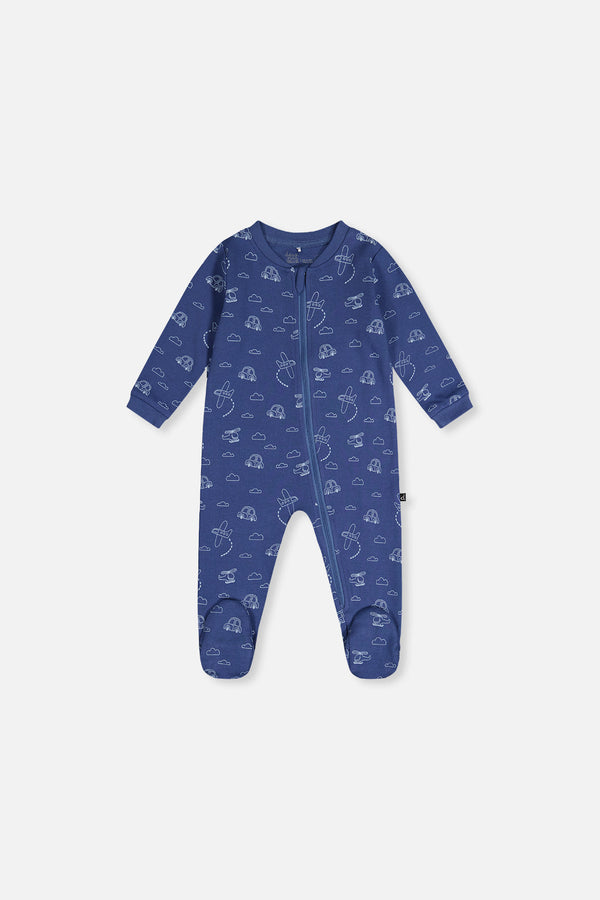 Baby Organic Cotton One Piece Pajama Blue Transport Print - J20PA40_2J238