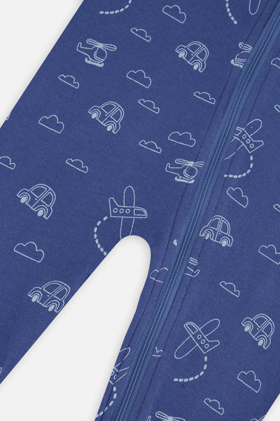 Baby Organic Cotton One Piece Pajama Blue Transport Print - J20PA40_2J238