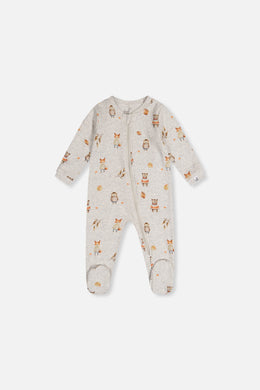 Baby Organic Cotton One Piece Pajama Beige Animal Print - J20PA40_2J240