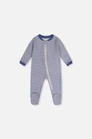 Baby Organic Cotton One Piece Pajama Blue Stripe Print - J20PA40_2J241