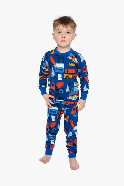 Organic Cotton Two Piece Pajama Set Blue Truck Print - J20PB10US_2J225