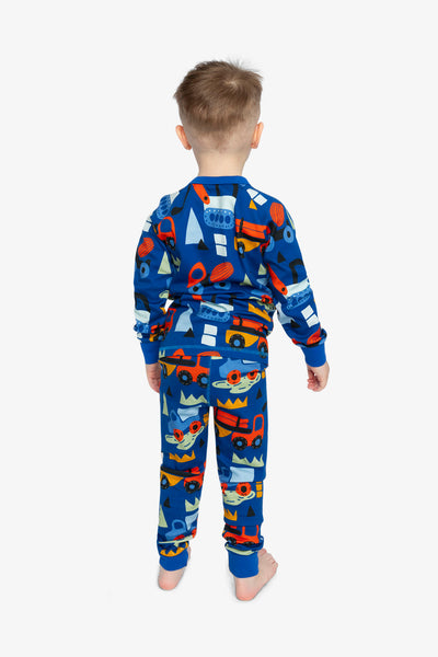 Organic Cotton Two Piece Pajama Set Blue Truck Print - J20PB10US_2J225
