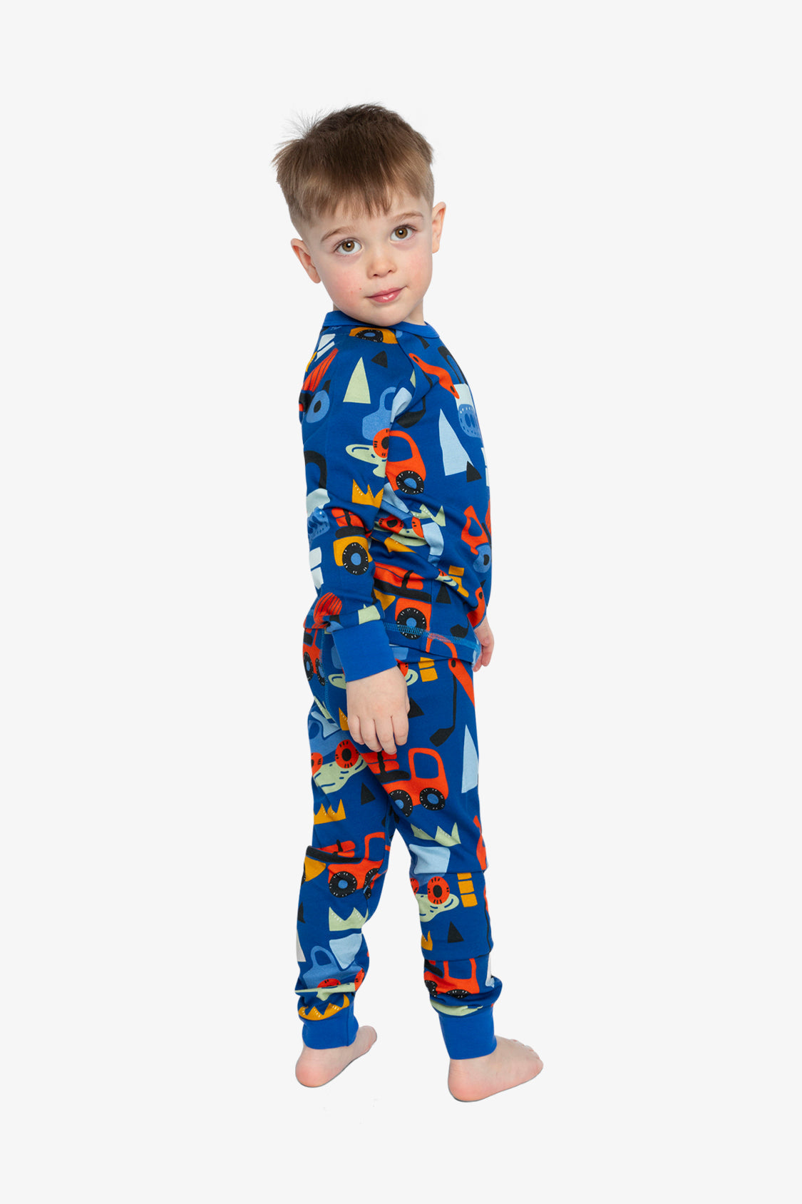 Organic Cotton Two Piece Pajama Set Blue Truck Print - J20PB10US_2J225