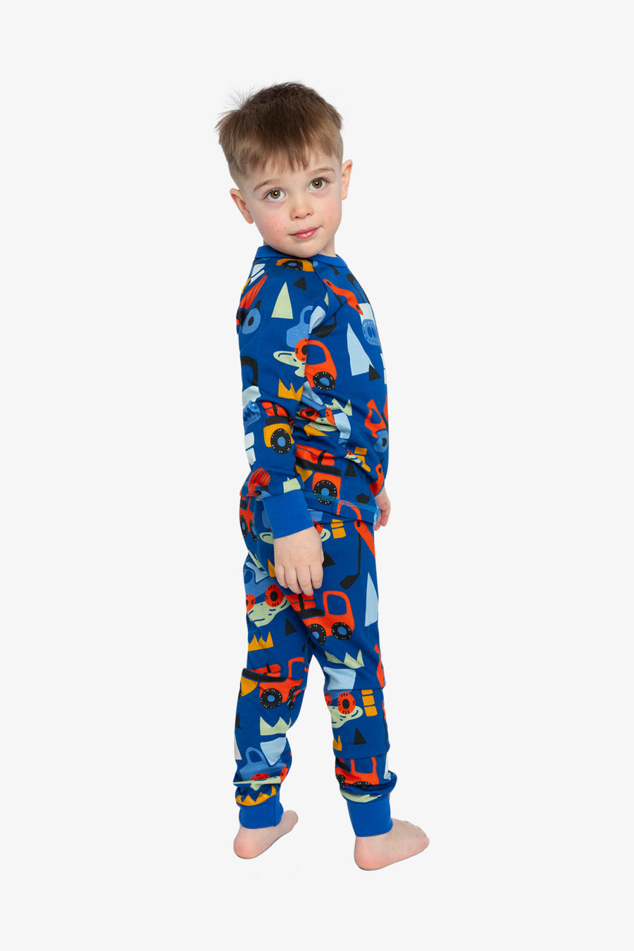Organic Cotton Two Piece Pajama Set Blue Truck Print - J20PB10US_2J225