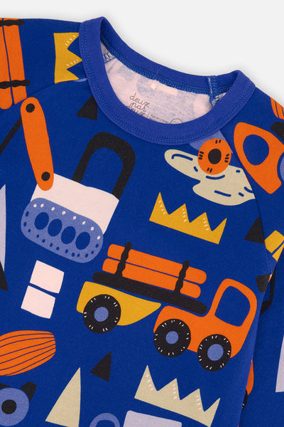 Organic Cotton Two Piece Pajama Set Blue Truck Print - J20PB10US_2J225