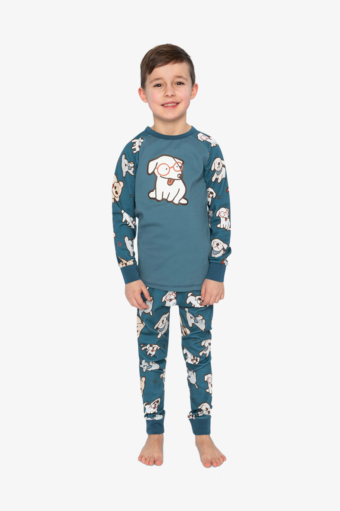 Organic Cotton Two Piece Pajama Set Turquoise Dog Print - J20PB10US_2J226
