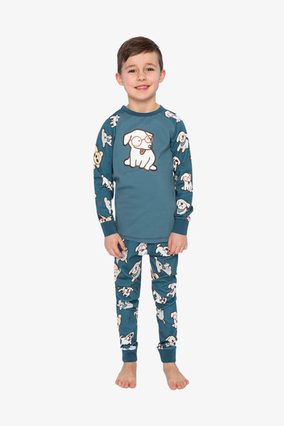 Organic Cotton Two Piece Pajama Set Turquoise Dog Print - J20PB10US_2J226