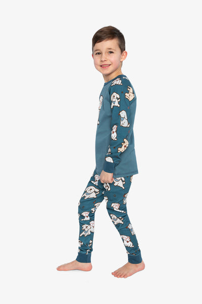 Organic Cotton Two Piece Pajama Set Turquoise Dog Print - J20PB10US_2J226