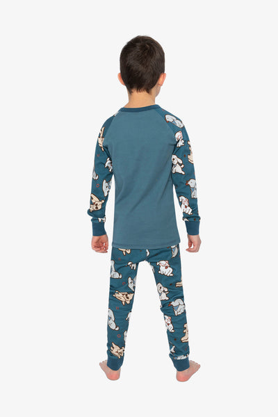 Organic Cotton Two Piece Pajama Set Turquoise Dog Print - J20PB10US_2J226