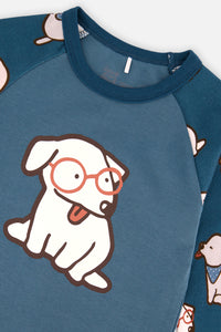 Organic Cotton Two Piece Pajama Set Turquoise Dog Print - J20PB10US_2J226