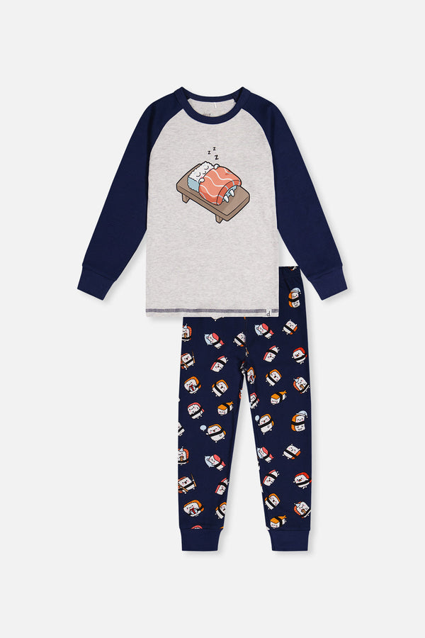 Organic Cotton Two Piece Pajama Set Blue Sushi Print - J20PB10US_2J227