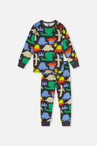 Organic Cotton Two Piece Pajama Set Black Dinosaur Print - J20PB10US_2J228