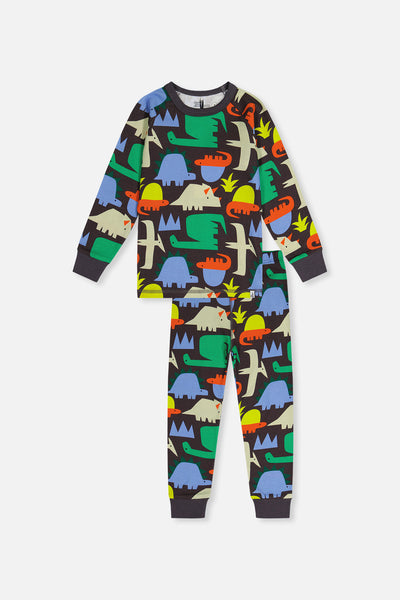 Organic Cotton Two Piece Pajama Set Black Dinosaur Print - J20PB10US_2J228
